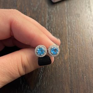 White gold blue topaz earrings
